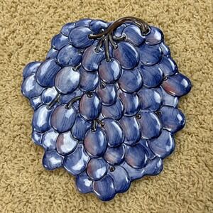 Vintage Italian Ceramic Grape Cluster Wall Plate Blue Purple Made in Italy